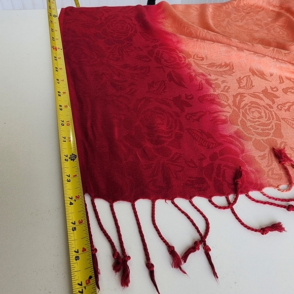 Rachele Burgundy Orange Ombré Scarf Fringe Viscose Soft 77"×28" - Picture 6 of 12